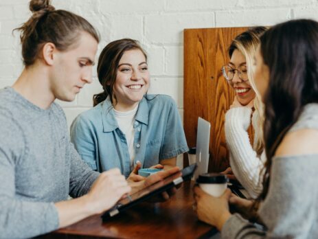 a group of friends at a coffee shop